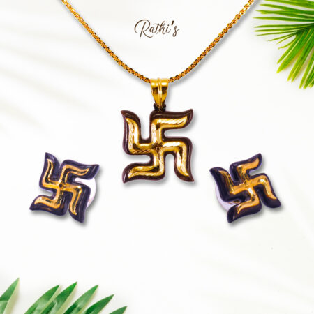 Swastik Shape Coconut Shell Necklace in 22K Gold